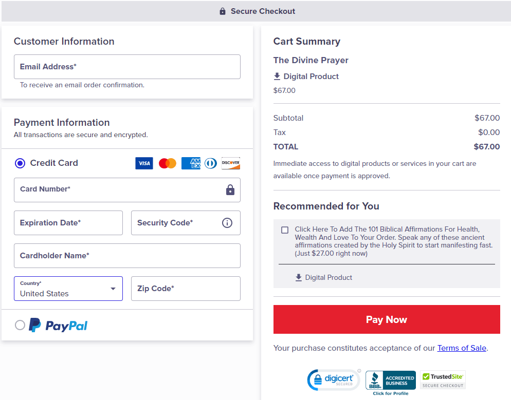The Divine Prayer Checkout Page